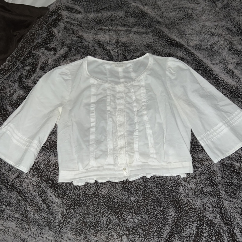 Pins and Needles - white sheer Ruffled Cap sleeve Cropped top size medium